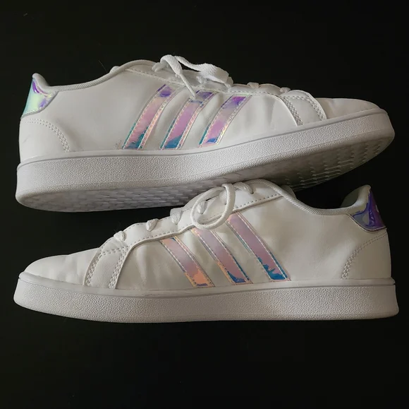 Adidas Grand Court Sneakers White w/Iridescent Stripes - Picture 4 of 9